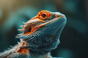 Fototapeta premium Bearded dragon with spiky scales, standing on white and looking curious