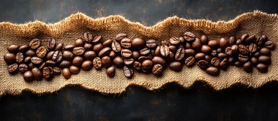 Coffee beans arranged to form a downward graph on a textured burlap background emphasizing coffee trends and market decline.