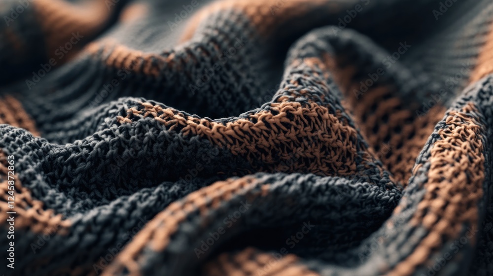 Poster detailed view of a knitted fabric background with intricate patterns and folds