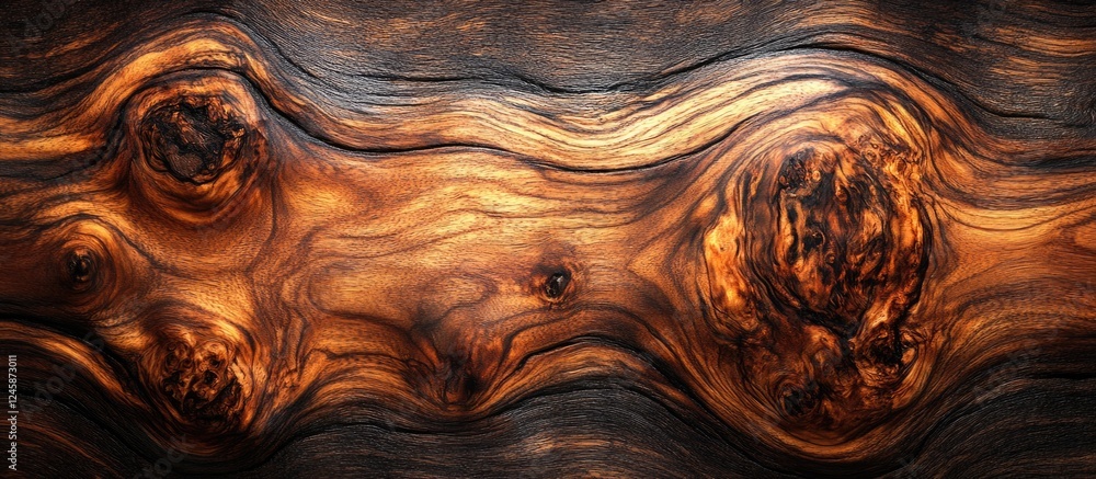 Poster richly textured brown wood grain surface with intricate patterns and deep tones ideal for background