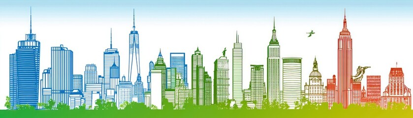 Naklejka premium Cityscape panorama, buildings, green park, urban, travel, design