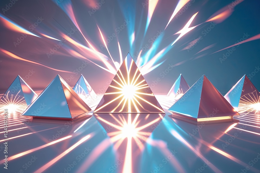 Aufkleber triangular holographic prisms projecting unique radiative light forms on a translucent background