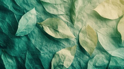 Layered Leaf Background with Tactile Paper Effect in shades of green and yellow