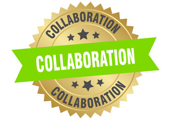 Obraz premium collaboration. collaboration round green and gold label isolated on transparent background
