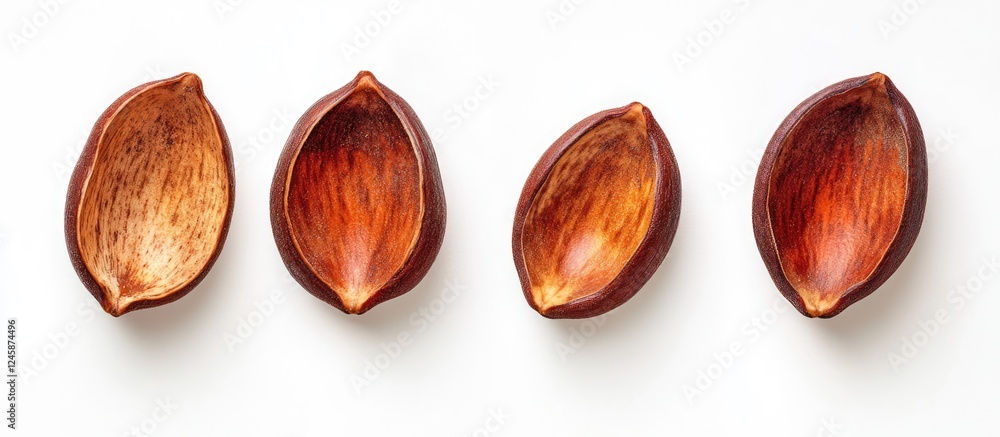 Poster afzelia xylocarpa seeds displayed on a white background showcasing their unique texture and color va