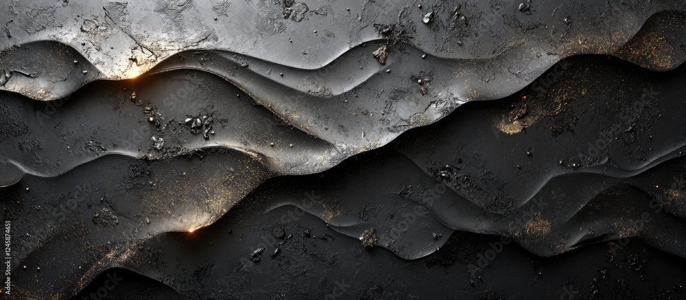 Poster dark wavy texture with metallic fragments in an abstract vibrant surreal digital art composition ide
