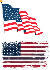 American flag waving and grunge flag of the united states of america