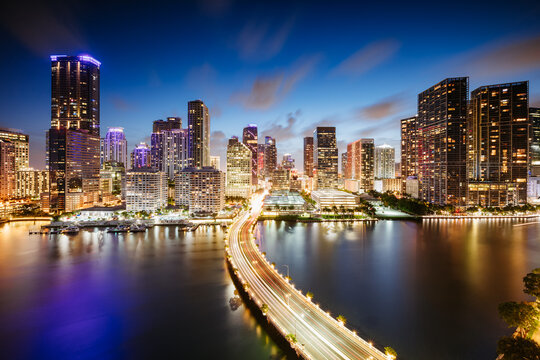 Miami downtown skyline at night, Brickell, Florida