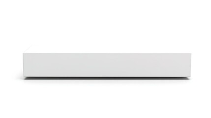 A blank long rectangular podium on a plain white background, designed for advertising or product presentation. Soft shadows add depth to the clean composition.