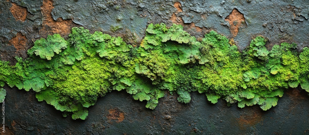 Poster Decay and Nature Harmony Close-up of Moss on a Weathered Concrete Wall Emphasizing the Contrast Between Man-Made Structures and Nature