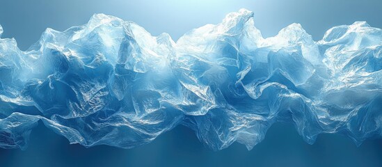 Abstract textured background created from crumpled blue plastic bag material with soft lighting and gradient effects