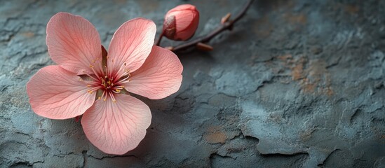 Delicate pink flower blooming against textured concrete showcasing beauty in unexpected contrasts and nature's resilience in urban settings