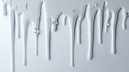 A high-resolution image of liquid dripping down a white surface, captured in sharp detail with soft natural lighting.