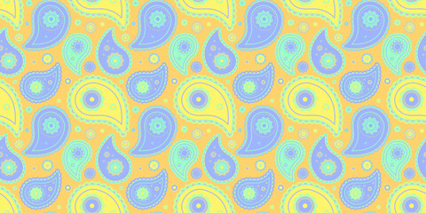 Fototapeta premium Twisted flowery as paisley drawn. Dot swatch of silk artwork. Vibrant seasonal ornamental wear.