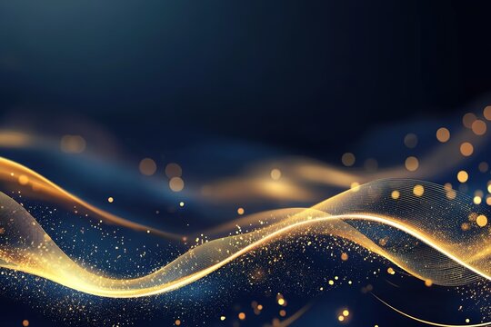 Luxurious Dark Blue Background with Golden Lines and Sparkling Lights: Elegant, sophisticated design perfect for websites, presentations, branding, invitations, social media, and more. Ideal for      