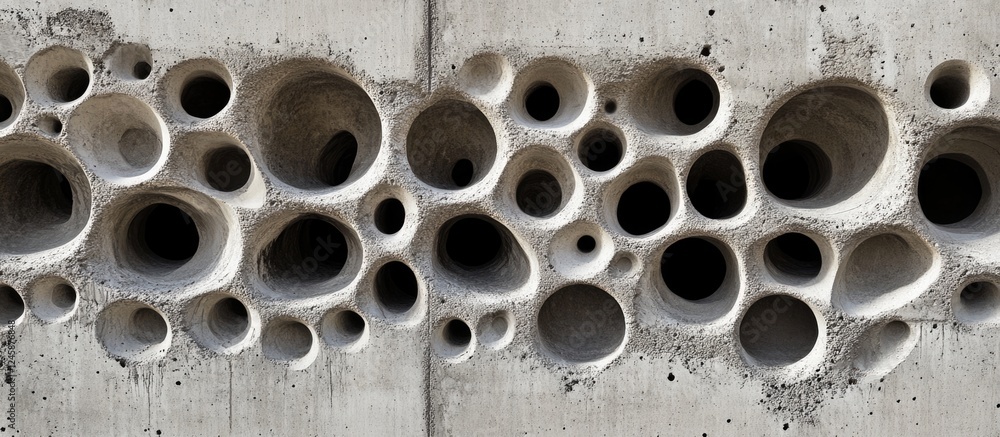 Poster textured aged concrete surface featuring irregular holes and patterns ideal for backgrounds and desi