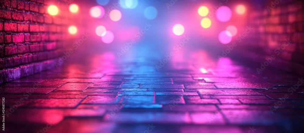 Poster abstract pink neon sign illuminated with vibrant bokeh lights creating a dynamic entertainment atmos