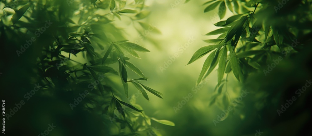 Aufkleber serene abstract green foliage blurred background with soft bokeh effect creating a calming and natur