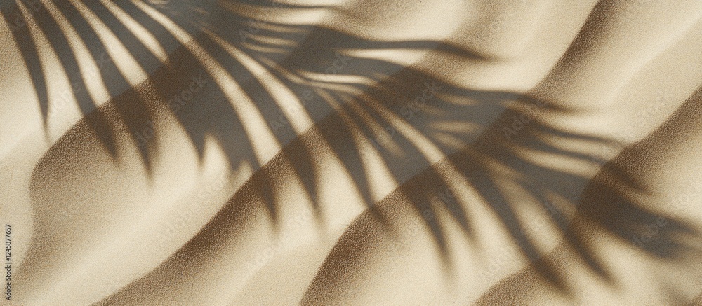 Aufkleber palm tree shadows on sand dunes creating abstract patterns with soft lighting and textures copy spac