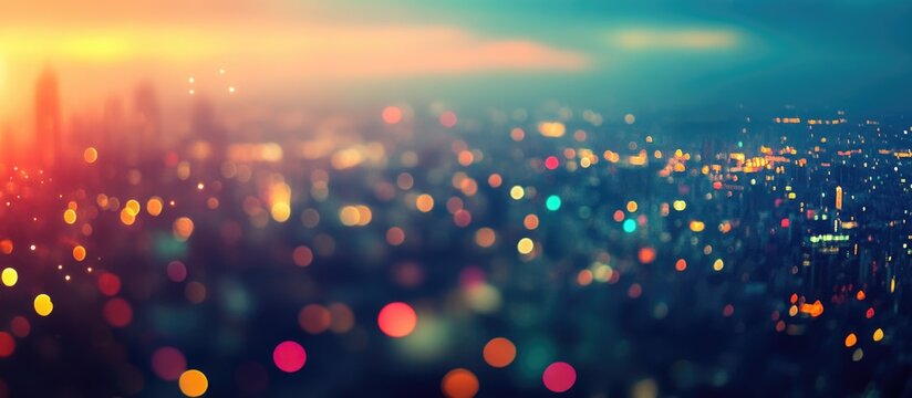 Aerial view of Taipei city skyline blurred lights after sunset creating an abstract colorful background atmosphere