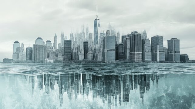 A sharp conical rise of market indices above a melting city skyline, depicting the tenuous nature of economic success and financial volatility.