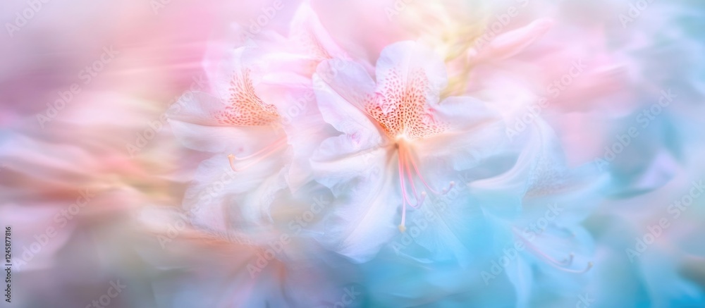 Poster abstract pastel blurred background of rhododendron flowers in spring offering texture and space for 