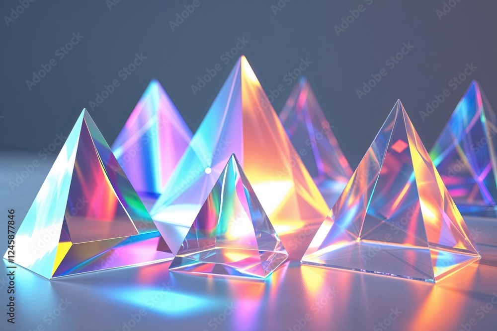Aufkleber cluster of triangular holographic prisms illustrating unique light outputs