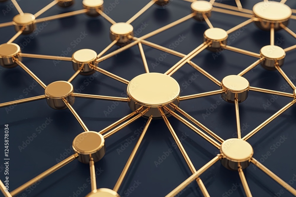 Poster geometric connection in gold-tinged dots and lines for modern networking