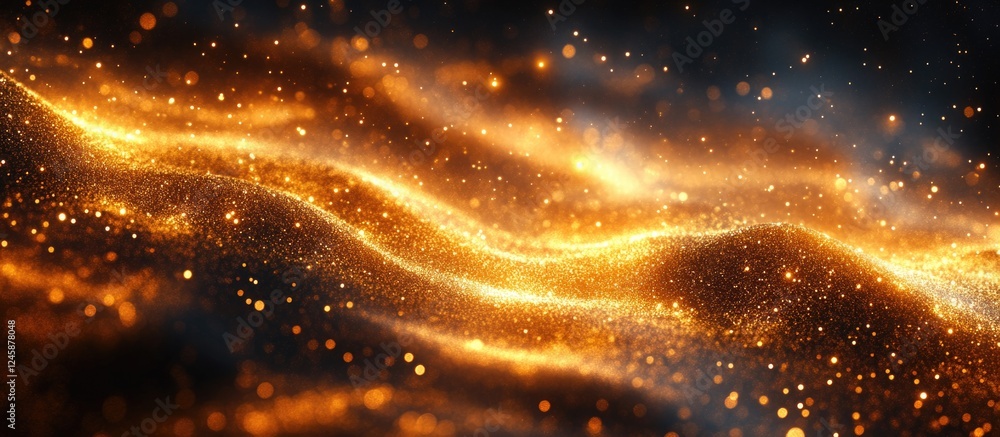 Poster golden luminous waves on a dark background representing abstract creativity and the concept of extra