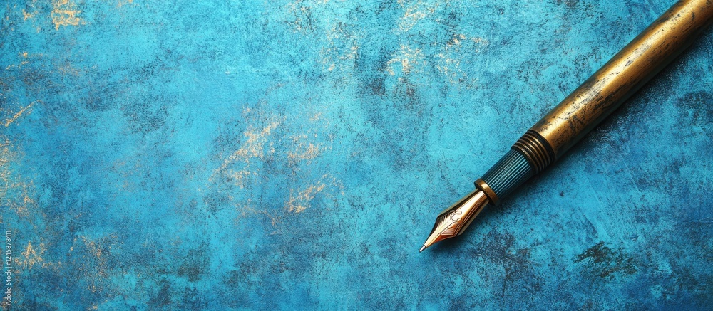Aufkleber artistic writing tools on vibrant blue surface creating an inviting space for creative text and desi