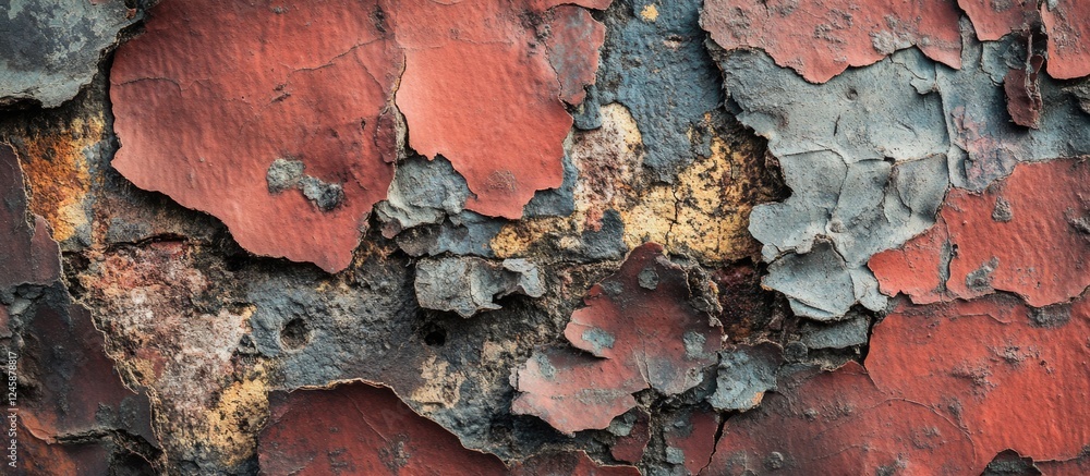 Aufkleber textured close-up of peeling paint in red and black tones on weathered surface with copy space for t
