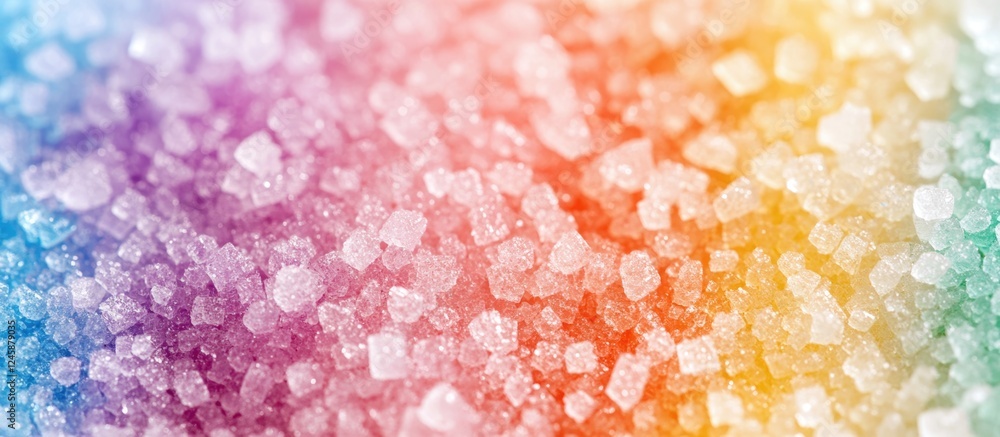 Poster colorful granulated sugar crystals with a gradient effect in vibrant hues and copy space for text in
