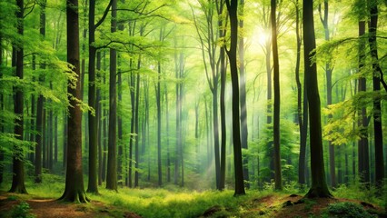 Obraz premium Natural seamless forest tree foliage leaf greenery background, environment, forest, environment,forest