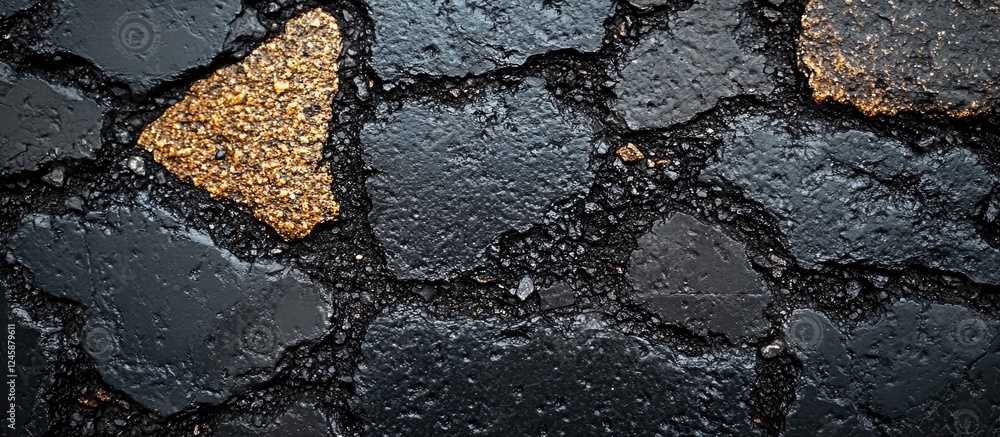 Poster close-up of textured asphalt pavement with aggregates showcasing intricate patterns in a japanese wa