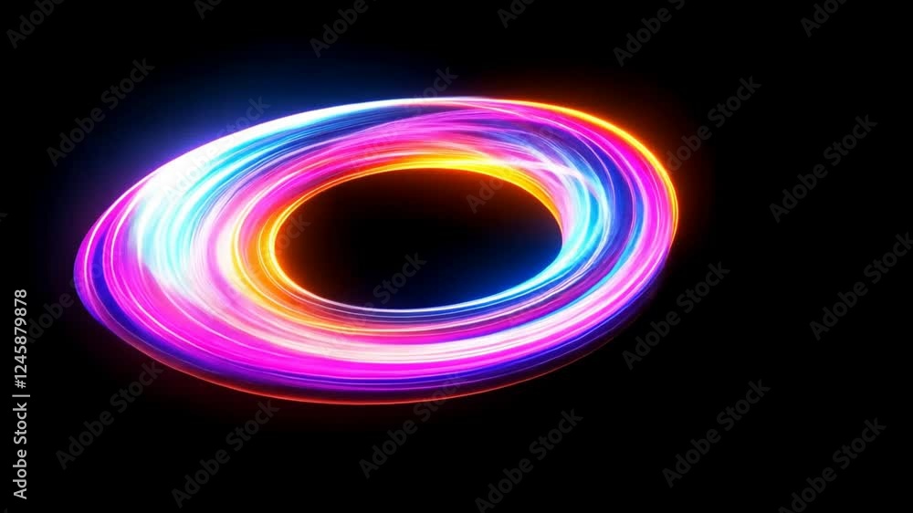 Poster vibrant light swirl in neon colors creates dynamic circular motion, showcasing abstract design that 