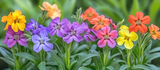 Vibrant collection of Erysimum cheiri Wallflowers showcasing a colorful array of spring blooms in a natural garden setting.