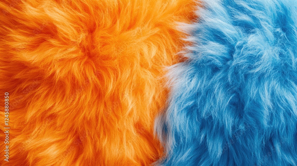 Poster vibrant orange and blue fluffy textures create a harmonious background with ample copyspace ideal fo