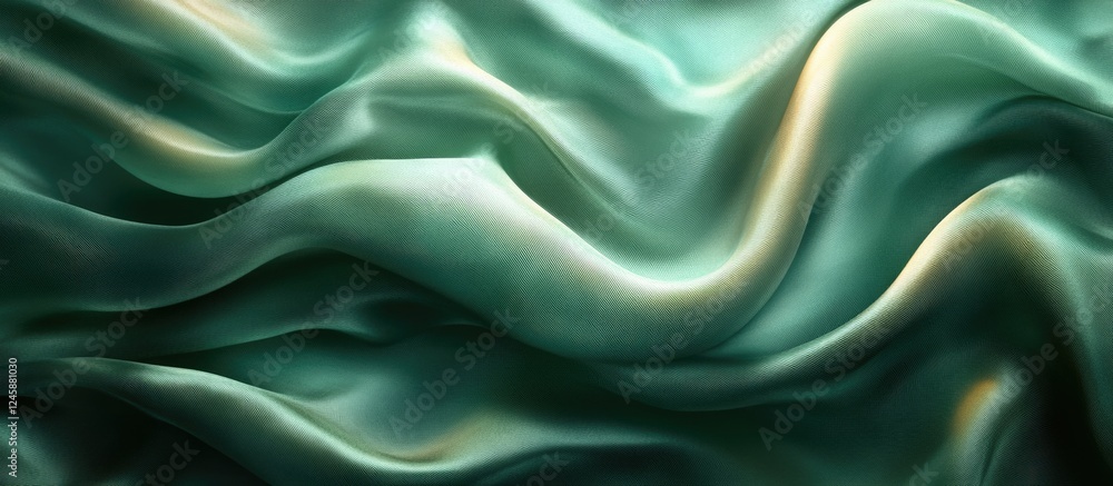 Poster luxurious olive green silk texture with wavy folds creating an elegant abstract background for desig