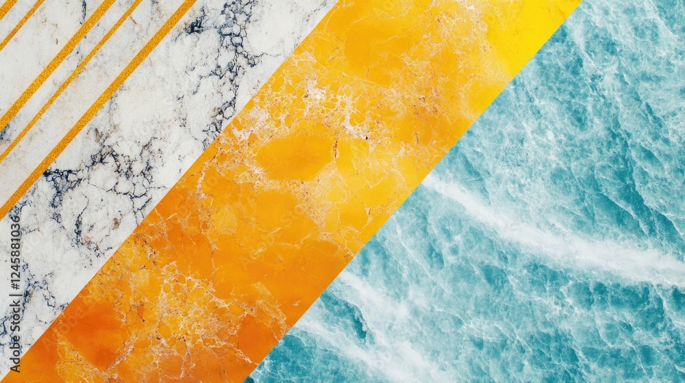 Aufkleber amber and aquamarine abstract marble texture with multicolored stripes and geometric panels featurin