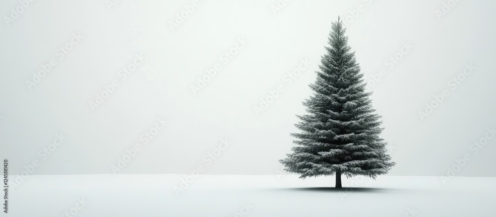 Poster abstract snowy christmas tree with empty space for text in a minimalist winter landscape