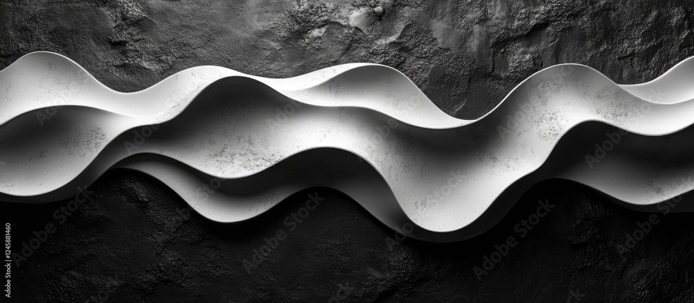 Poster elegant black and white abstract waves on textured background showcasing modern design and minimalis