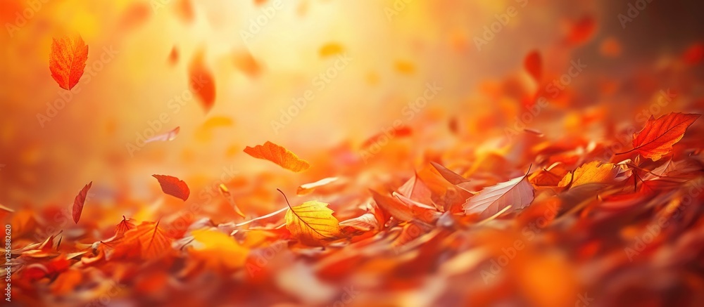 Poster vibrant autumn maple leaves creating a warm textured background with a soft focus and golden light a