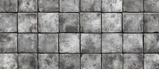 Abstract texture of gray cobblestone pavement featuring square blocks with a rough surface ideal for backgrounds and construction designs.