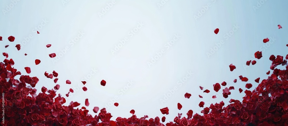 Poster rose petals creating a natural frame with soft focus blank space for text in a serene outdoor settin