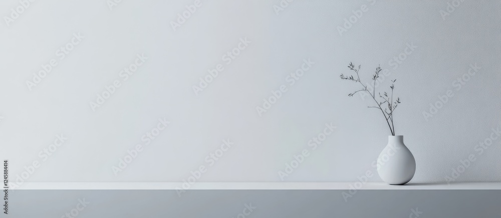 Aufkleber minimalist ultrawide composition featuring a single white vase with delicate branches against a neut