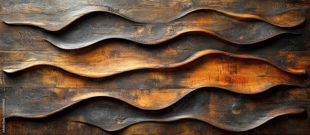 Poster intricate wooden wall design with textured wave pattern providing a warm and inviting backdrop for v