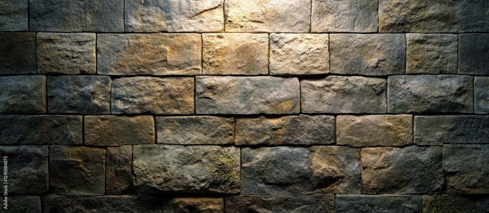 Aufkleber textured aged block wall with rough, stained surfaces showcasing natural stone patterns and tones, i