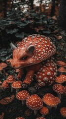 Obraz premium Fantasy creature, mushroom, forest, autumn