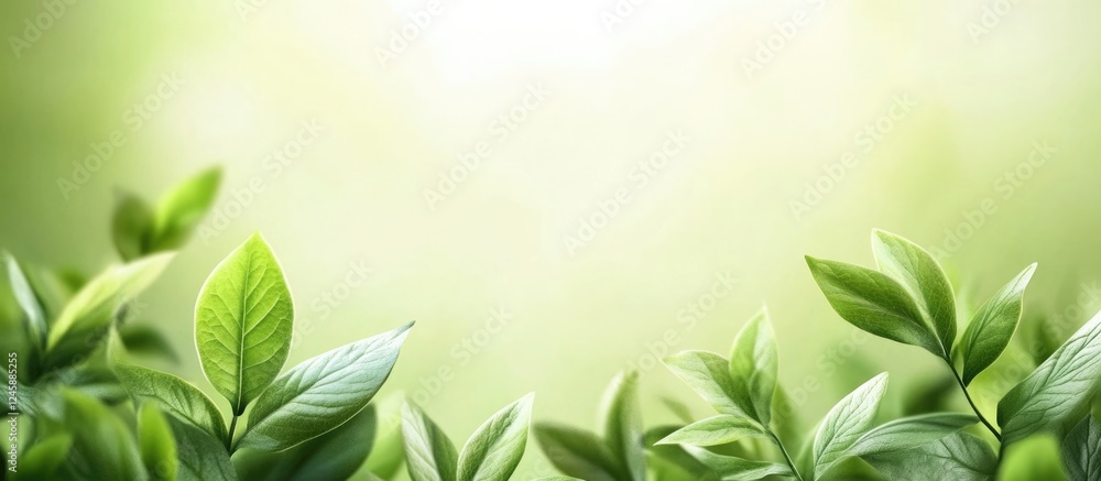 Poster soft green foliage with blurred background creating space for promotional text or nature-themed cont
