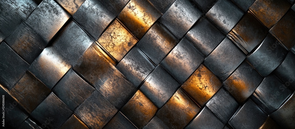 Poster woven metallic texture with shadows and highlights creating depth and interest for backgrounds and d